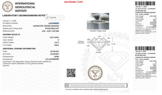 0.35ct VVS2 D 675549089 Round Cut Lab Grown Diamond