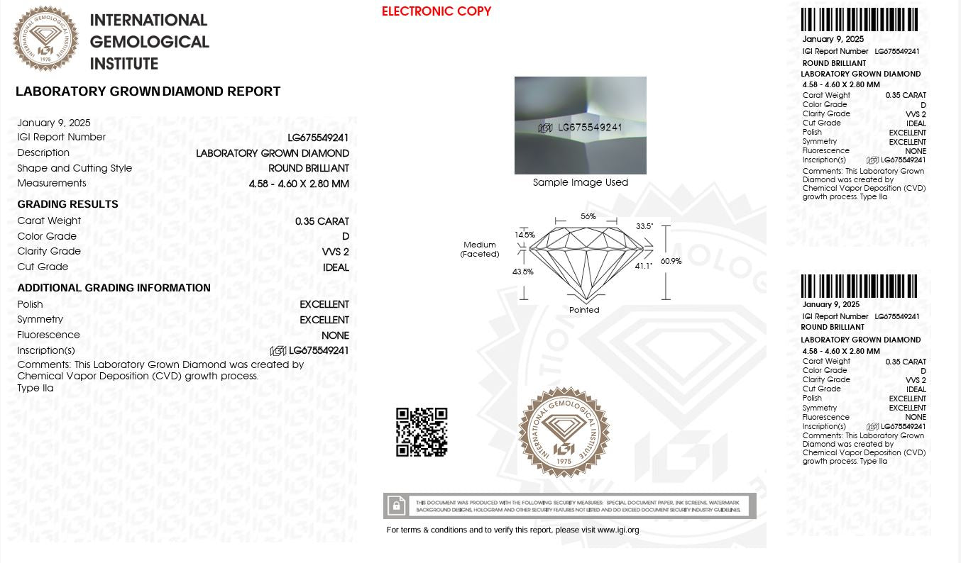 0.35ct VVS2 D 675549241 Round Cut Lab Grown Diamond