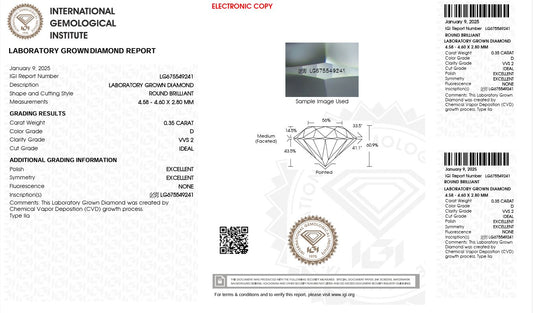 0.35ct VVS2 D 675549241 Round Cut Lab Grown Diamond