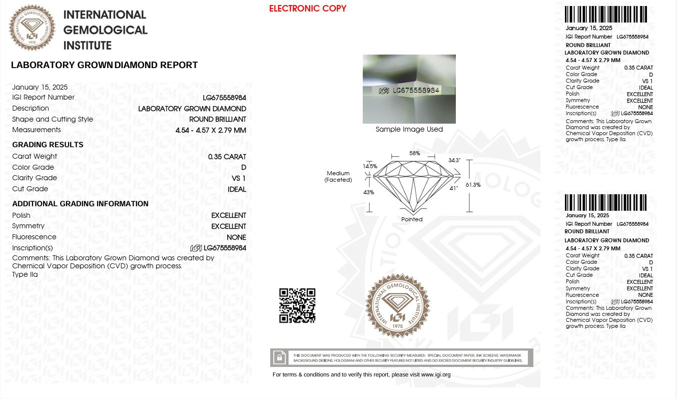 0.35ct VS1 D 675558984 Round Cut Lab Grown Diamond