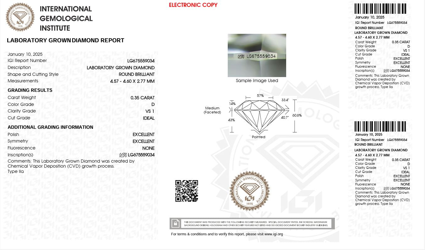 0.35ct VS1 D 675559034 Round Cut Lab Grown Diamond