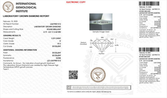 0.29CT VS2 D 679501312 Round Cut Lab Grown Diamond