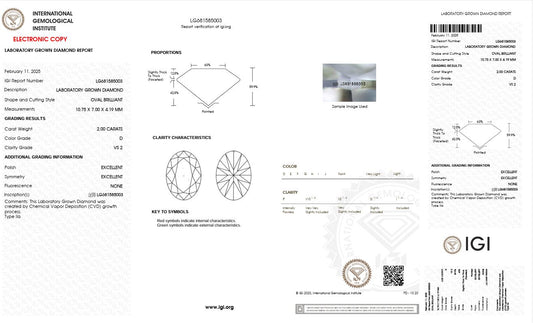2ct VS2 D 681585003 Oval Cut Lab Grown Diamond