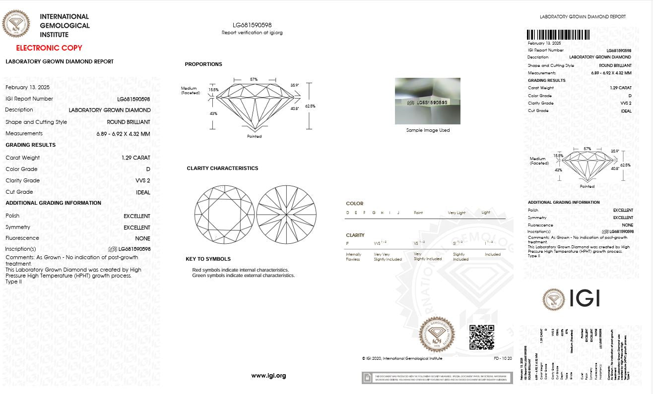 1.29CT VVS2 D 681590598 Round Cut Lab Grown Diamond
