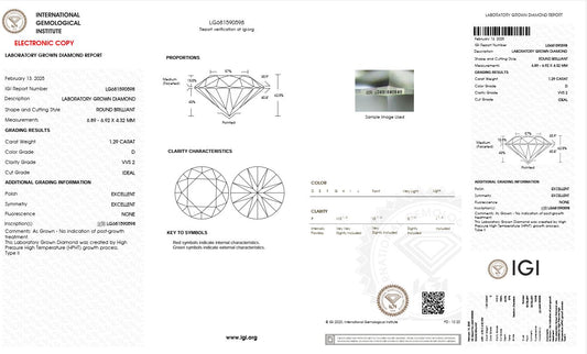 1.29CT VVS2 D 681590598 Round Cut Lab Grown Diamond
