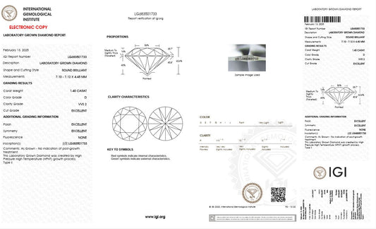 1.40CT VVS2 D 683501733 Round Cut Lab Grown Diamond