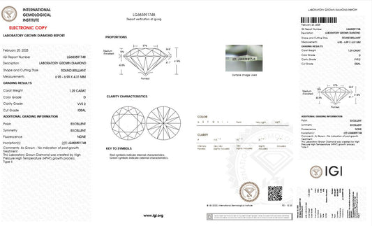 1.29CT VVS2 D 683591748 Round Cut Lab Grown Diamond
