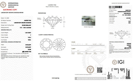 1.34CT VVS2 F 690511924 Round Cut Lab Grown Diamond