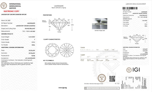 1.34CT VVS2 F 693536295 Round Cut Lab Grown Diamond