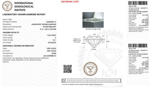 0.26CT VS1 E 694528116 Round Cut Lab Grown Diamond