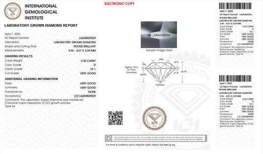 0.26CT VS1 D 694529029 Round Cut Lab Grown Diamond
