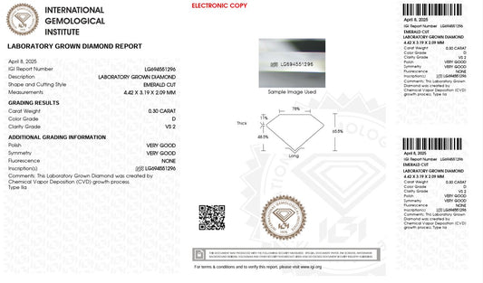 0.30CT VS2 D 694551296 Emerald Cut Lab Grown Diamond