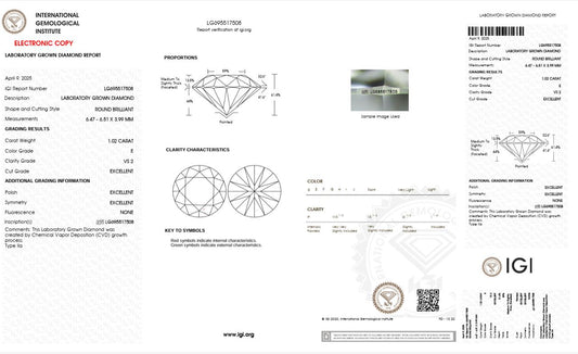 1.02CT VS2 E 695517508 Round Cut Lab Grown Diamond