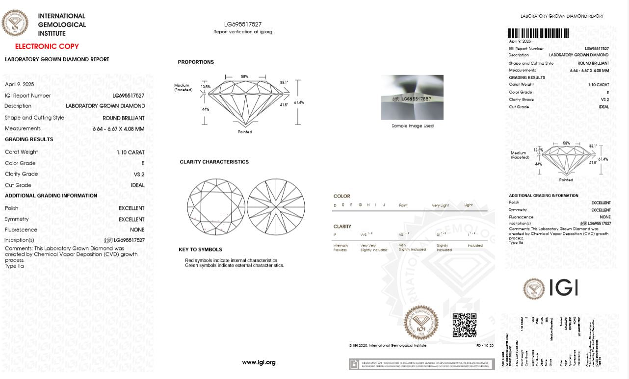 1.10CT VS2 E 695517527 Round Cut Lab Grown Diamond
