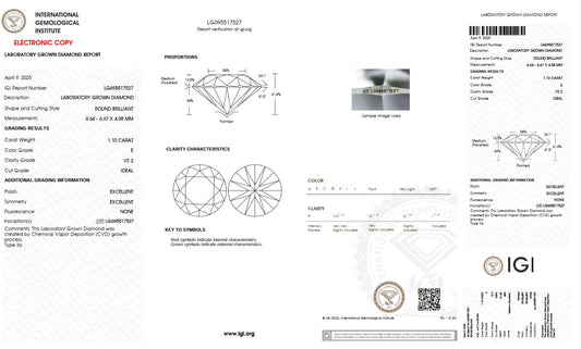 1.10CT VS2 E 695517527 Round Cut Lab Grown Diamond