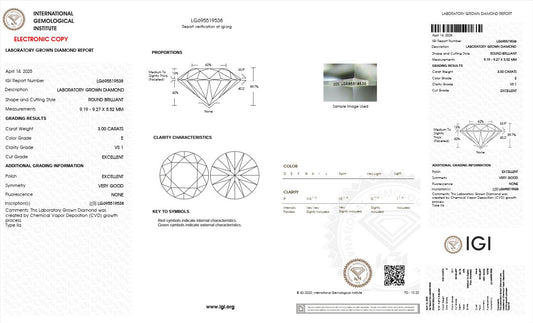 3ct VS1 E 695519538 Round Cut Lab Grown Diamond