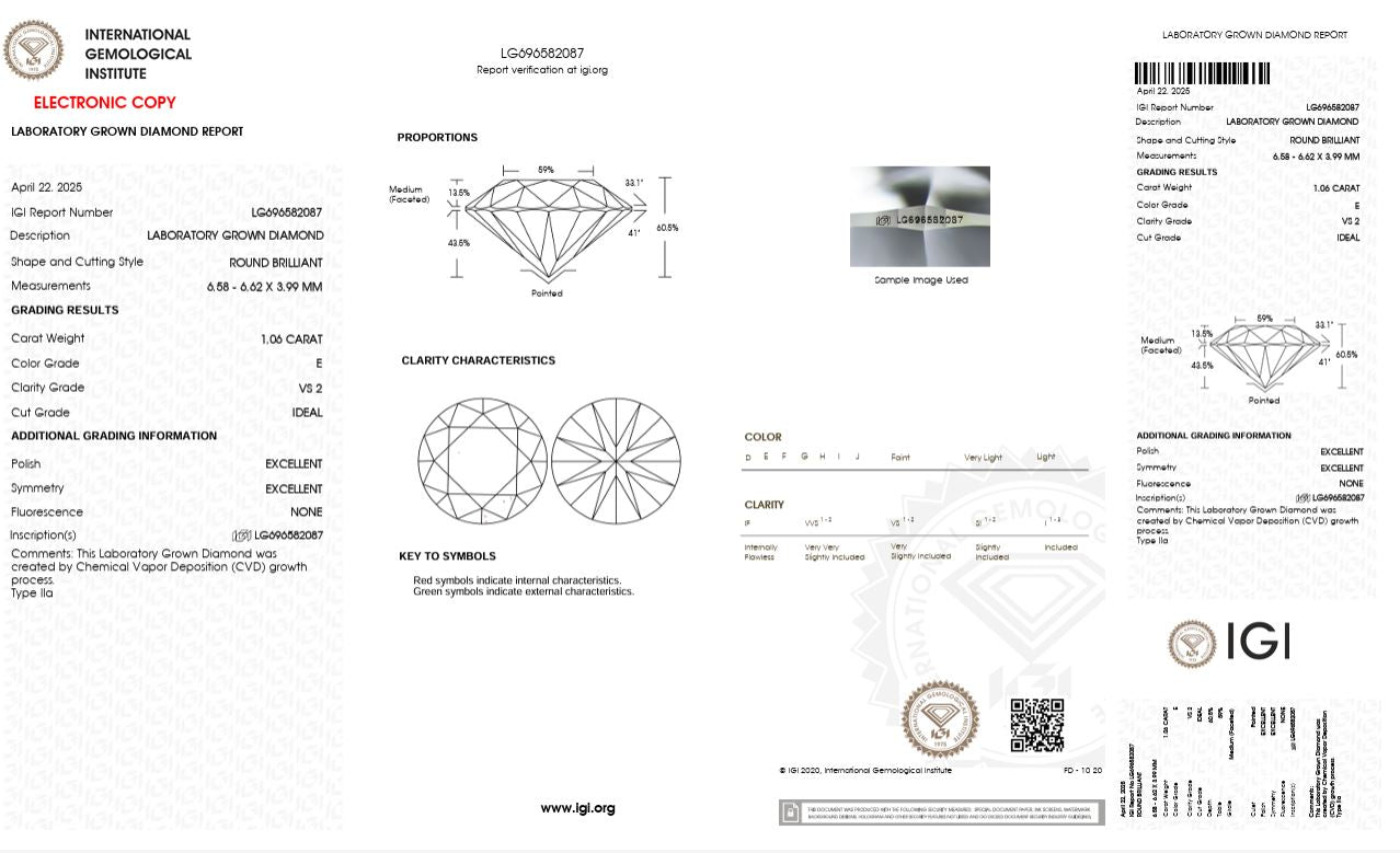 1.06CT VS2 E 696582087 Round Cut Lab Grown Diamond