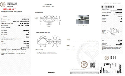 1.5CT VVS1 D 700515610 Round Cut Lab Grown Diamond
