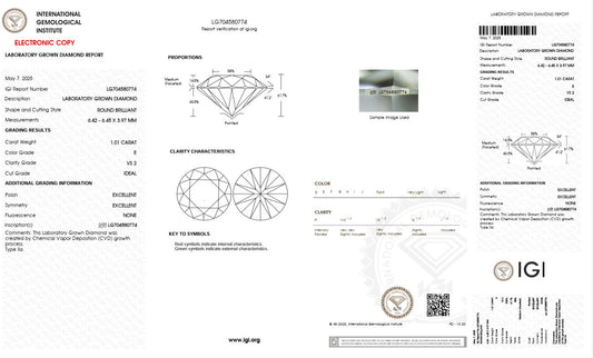 1.01CT VS2 E 704580774 Round Cut Lab Grown Diamond