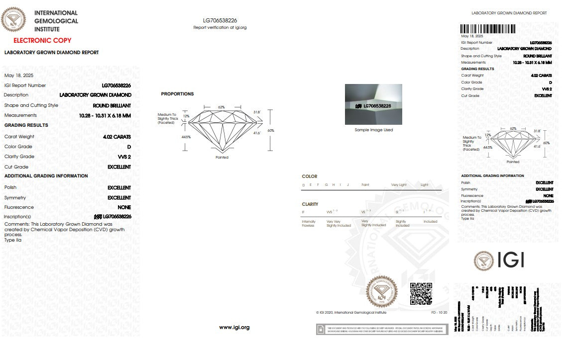 4.02CT VVS2 D 706538226 Round Cut Lab Grown Diamond