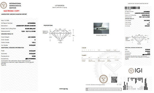 4.02CT VVS2 D 706538226 Round Cut Lab Grown Diamond