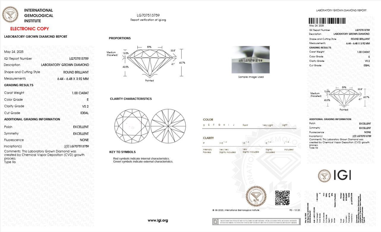 1.0CT VS2 E 707513759 Round Cut Lab Grown Diamond