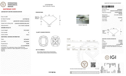 1.50CT VVS2 D 707528148 Cushion Cut Lab Grown Diamond