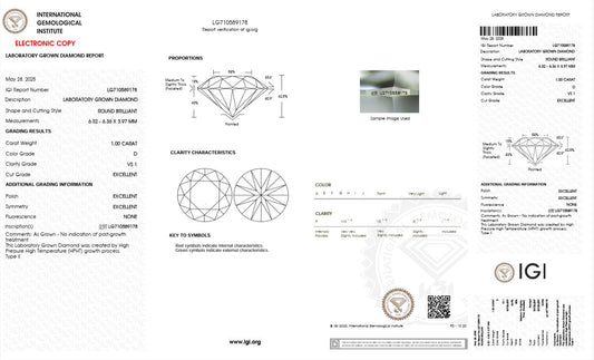 1CT VS1 D 710589178 Round Cut Lab Grown Diamond