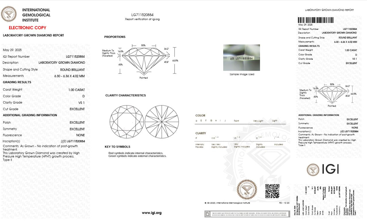 1CT VS1 D 711520884 Round Cut Lab Grown Diamond