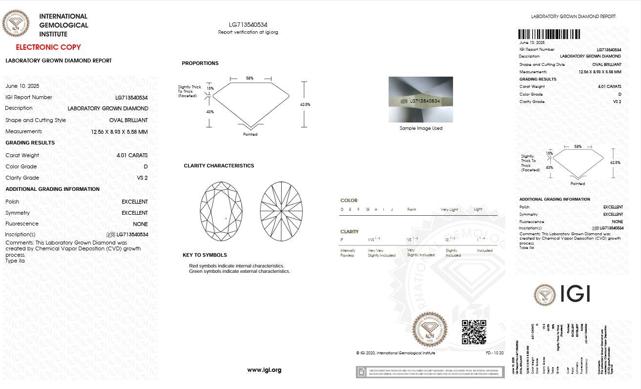 4.01CT VS2 D 713540534 Oval Cut Lab Grown Diamond