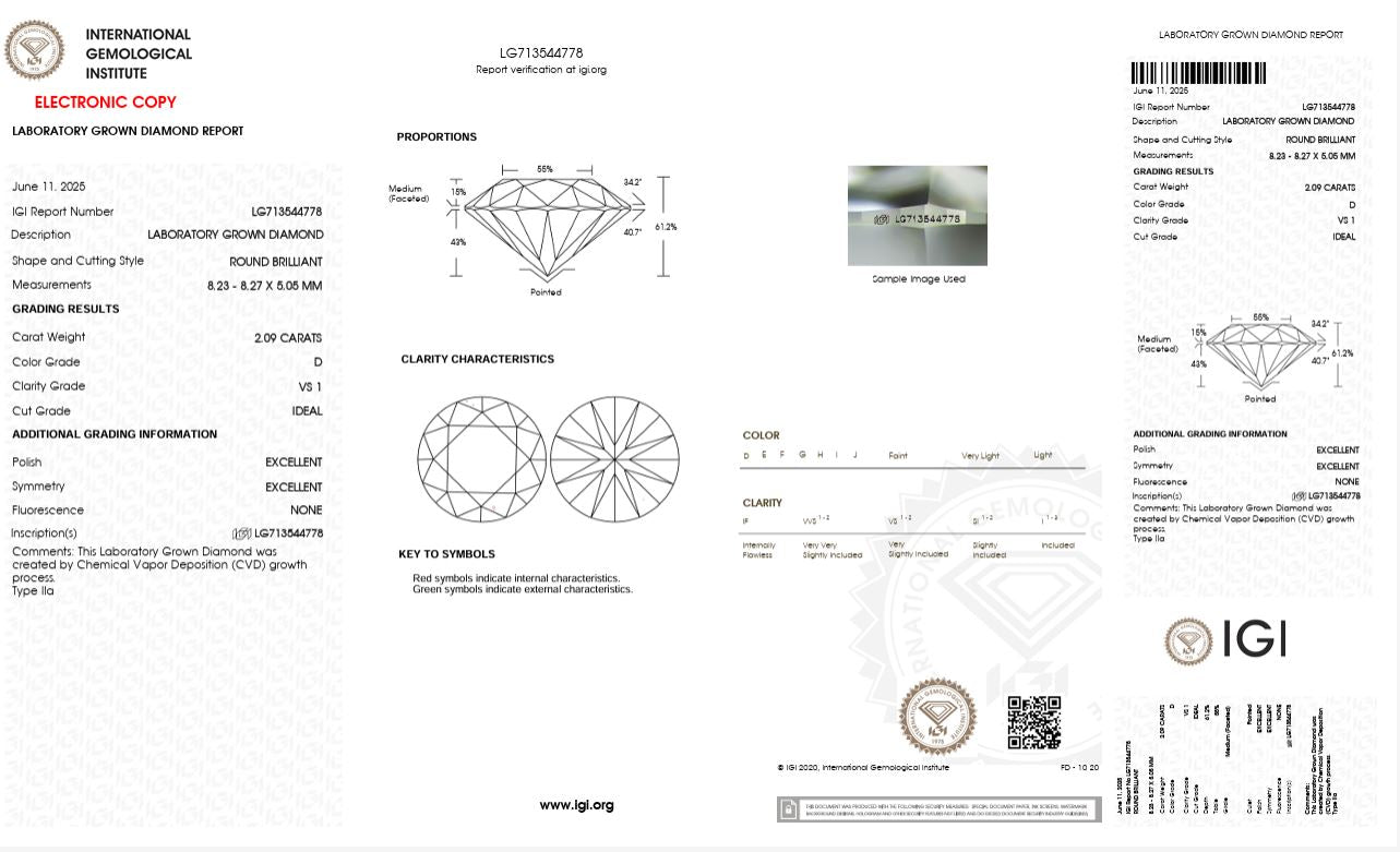 2.09CT VS1 D 713544778 Round Cut Lab Grown Diamond