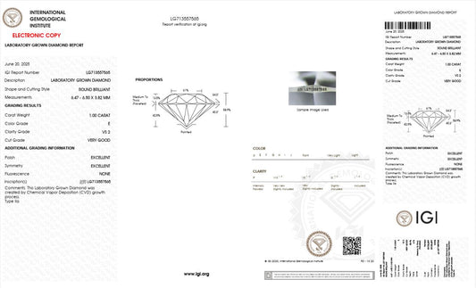 1.0CT VS2 E 713557565 Round Cut Lab Grown Diamond