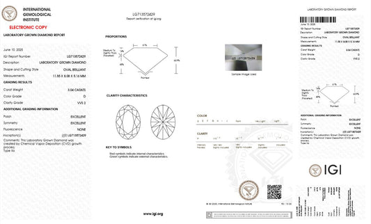 3.04CT VVS2 D 713572429 Oval Cut Lab Grown Diamond