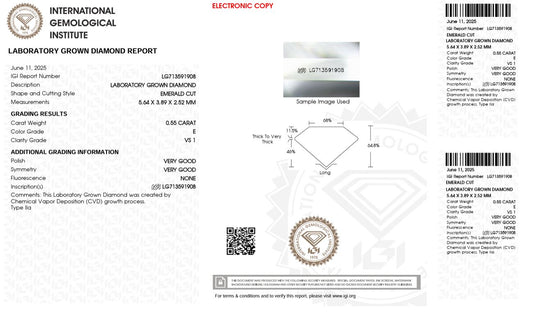 0.55CT VS1 E 713591908 Emerald Cut Lab Grown Diamond