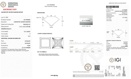 3.01CT VS2 E 715530583 Princess Cut Lab Grown Diamond
