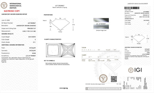 3.0CT VS1 E 715538867 Princess Cut Lab Grown Diamond