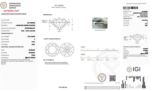 5.0CT VVS2 E 717520048 Round Cut Lab Grown Diamond