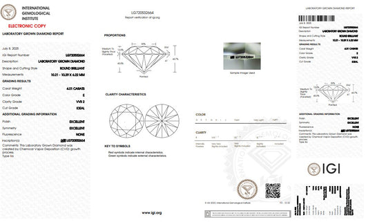 4.01CT VVS2 E 720532664 Round Cut Lab Grown Diamond