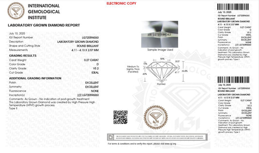 0.27CT VS2 D 720596063 Round Cut Lab Grown Diamond