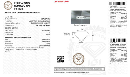 0.50ct VVS2 E 722574596 Cushion Cut Lab Grown Diamond