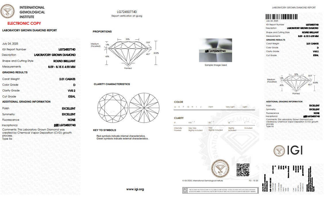 2.01CT VVS2 D 724507740 Round Cut Lab Grown Diamond