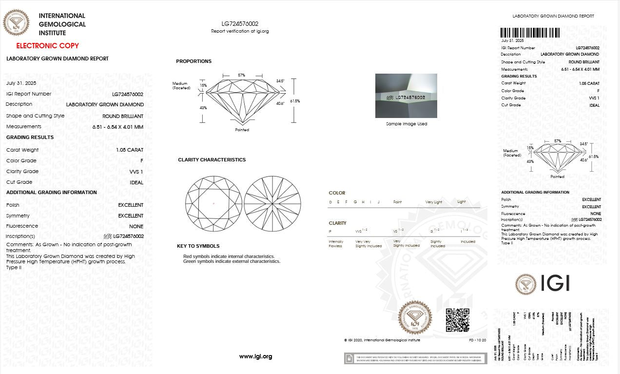 1.05CT VVS1 F 724576002 Round Cut Lab Grown Diamond