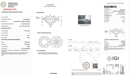 1.05CT VVS1 F 724576002 Round Cut Lab Grown Diamond