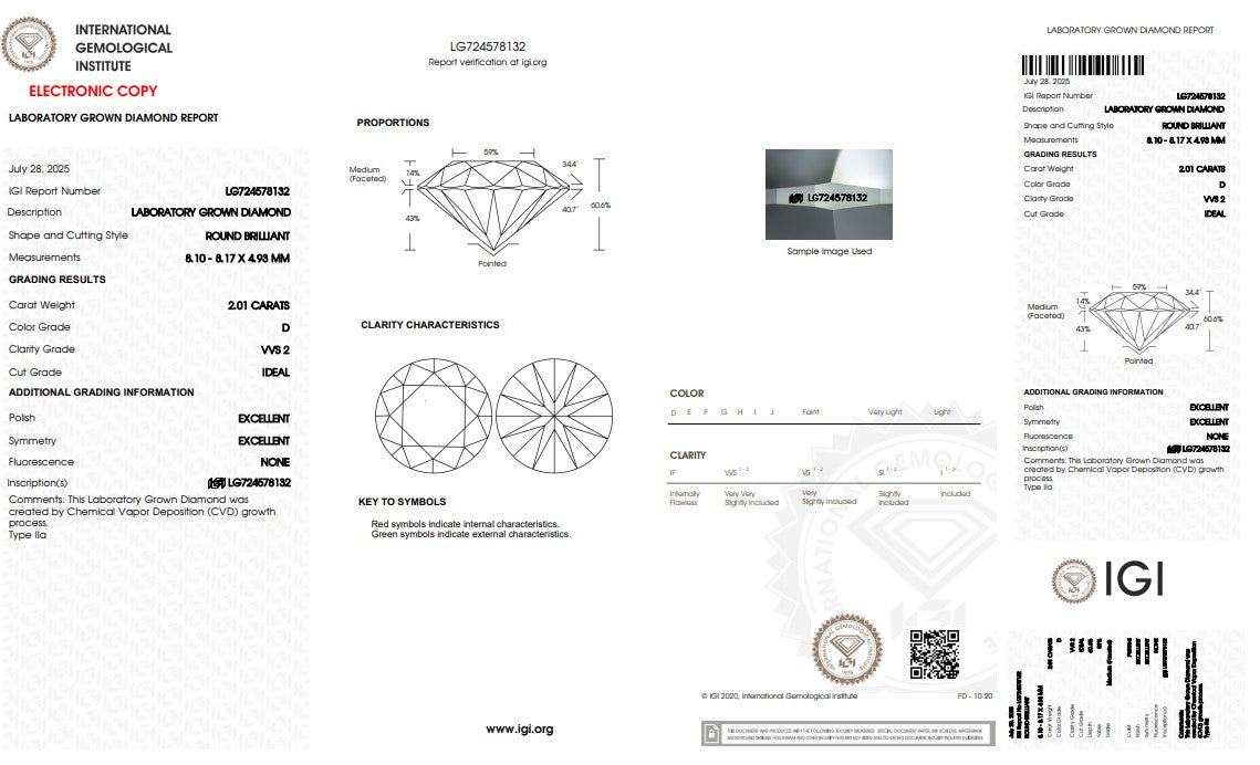 2.01CT VVS2 D 724578132 Round Cut Lab Grown Diamond