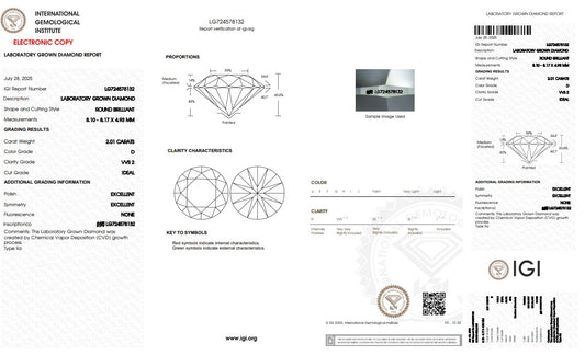 2.01CT VVS2 D 724578132 Round Cut Lab Grown Diamond