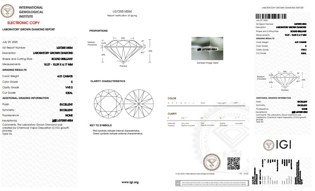 4.01CT VVS2 E 725514554 Round Cut Lab Grown Diamond