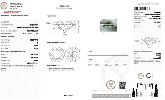 4.01CT VVS2 E 725514554 Round Cut Lab Grown Diamond