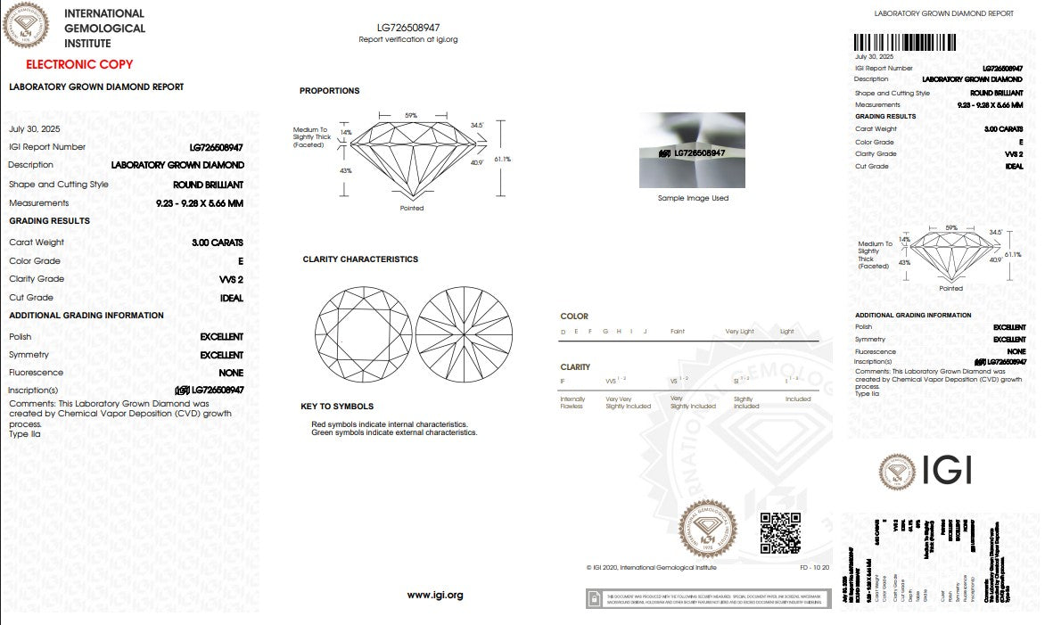 3CT VVS2 E 726508947 Round Cut Lab Grown Diamond