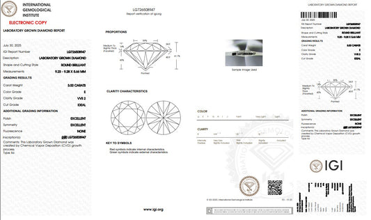 3CT VVS2 E 726508947 Round Cut Lab Grown Diamond