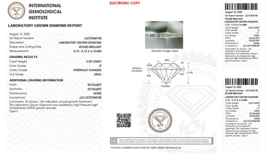 0.50ct IF D 727544188 Round Cut Lab Grown Diamond